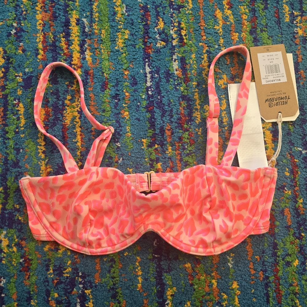 NWT Billabong Lei Low Leopard Print Bikini Top Siz3 SMALL - Picture 2 of 5